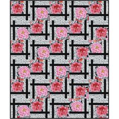 pink flowers on black and white squares