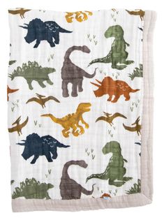 a blanket with dinosaurs printed on it