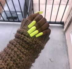 Lime Green long nails Matte Acrylic Nails, Shiny Nails Designs, Best Nail Art Designs, Yellow Nails, Autumn Nails, Square Acrylic Nails, Nail Inspiration, Fall Nail Designs, Dope Nails