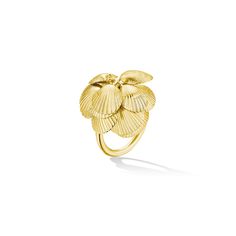 Embrace the allure of oceanic romance with our exquisite 18k Gold Shell Charm Ring. Delicately crafted, layers of golden shells dangle gracefully from the band, evoking the nostalgic sounds of your favorite beach memories. Uncover the hidden inscription, 'Where love flies free,' adding a touch of sentiment to this luxurious piece. Relive cherished moments with this captivating addition to our exclusive collection of 18k gold jewelry. Elegant Shell-shaped Gold Rings, Luxury Yellow Gold Jewelry With Starfish Charm, Gold Metal Shell-shaped Jewelry, Shell-shaped Pearl Charm Jewelry, Gold Shell-shaped Jewelry With Pearl Charm, Engagement Ring Necklace, Statement Rings Unique, Beach Memories, Pinky Signet Ring