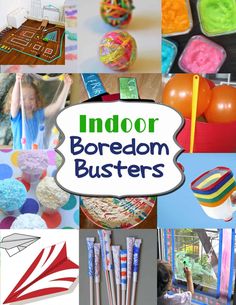 there is a collage of different images with the words indoor boredom busters on it