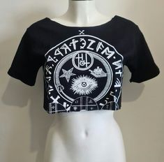 More designs & stock available: w w w . lux-inferno . c o m   Trinity black unisex crop top . Cut up t shirt with print by Karina Akopyan: https://karina-akopyan.com/ Size: S/M or L More fashion & cool creations on my IG @lux.dinferno & TikTok @shellydinferno <3 Hope to see you there! Satanic Witch, Cut Up T Shirt, Illustration T Shirt, Punk Rocker, Cut Up, Black Tank Top, Cropped Tube Top, Black Tank, Black Tank Tops