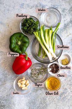 the ingredients for this recipe include peppers, onions, broccoli, garlic and seasonings