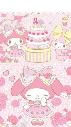 hello kitty wallpaper with pink and white flowers