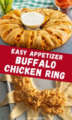 Buffalo Chicken Ring served as a Christmas party food and easy holiday appetizer for Christmas 2021. Chicken Pull Apart Bread, Buffalo Chicken Crescent, Buffalo Chicken Ring, Buffalo Chicken Bread, Buffalo Chicken Roll Up, Chicken Braid, Buffalo Chicken Appetizers, Crescent Roll Recipe, Easy Fingerfood