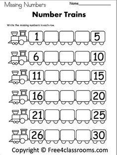 the missing numbers worksheet for number trains