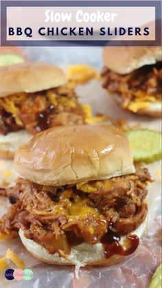 slow cooker bbq chicken sandwiches on wax paper