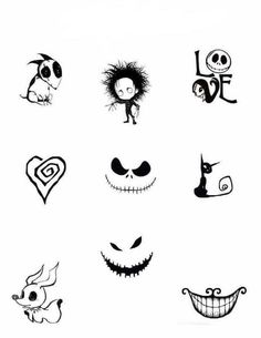 halloween faces drawn in black and white with different designs on the forehead, nose, eyes