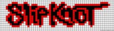 an image of a pixellated red and black text