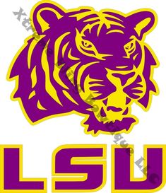 the lsu logo is shown in purple and yellow