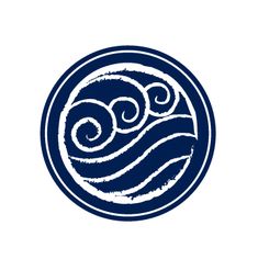 an image of waves in the ocean inside a circular shape with blue and white ink