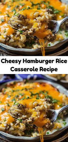 cheesy hamburger rice casserole recipe on a plate