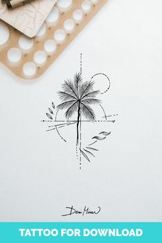 Small tattoo design artwork created by slovak artist Deni Minar suitable for all nature and adventure lovers. Punta Cana Tattoo Ideas, Female Tricep Tattoo, Small Palm Tree Tattoos For Women, Vertical Tattoo, Small Lotus Tattoo, Dna Tattoo, Tattoo Cover, Summer Tattoo