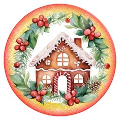 a christmas wreath with a gingerbread house on it