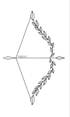 a triangle with leaves on the side and an arrow in the middle, drawn by hand