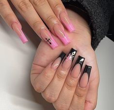 Pink Grunge Nails, Lil Peep Nails Acrylic, Nail Art Square Nails, Nail Art Square, Pink Nails French, Nails Latina, Nails French Tips, Nails Grunge