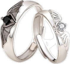 Adjustable Black Couple Rings For Promise, Black Stainless Steel Rings For Halloween, Halloween Black Stainless Steel Ring, Black Metal Rings For Halloween, Adjustable Gothic Stainless Steel Rings, Gothic Black Promise Rings, Gothic Black Promise Jewelry, Black Stainless Steel Couple Rings For Promise, Adjustable Gothic Style Rings For Anniversary