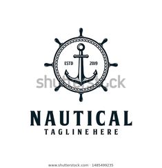 an anchor and rope in the center of a ship wheel logo, emblem or badge