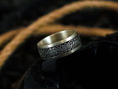 Spiritual Wedding Rings Engraved, Spiritual Stamped Wedding Jewelry, Silver Engraved Flower Ring Gift, Spiritual Silver Engraved Wedding Ring, Spiritual Flower Rings For Anniversary, Spiritual Silver Engraved Ring For Wedding, Silver Engraved Ring For Wedding, Handmade Silver Engraved Ring For Wedding, Silver Engraved Handmade Ring For Wedding