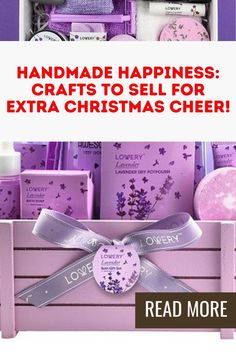 a purple box filled with lots of different types of soaps and handmade items