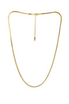 This 18K gold plated SLINKY ESSENTIAL CHAIN is the perfect addition to your everyday wardrobe. Made of high-quality stainless steel, this chain is durable and versatile, making it suitable just any occasion. It's an essential piece that will layer perfectly with any other chain or pendant necklace . Trendy Gold Plated Snake Chain Necklace, Dainty Metal Snake Chain Necklace, Trendy Gold Snake Chain Necklace With Delicate Chain, Classic Gold Plated Chain Necklace, Everyday Delicate Stainless Steel Chain Necklace, Minimalist Gold Stainless Steel Chain Necklace, Everyday Stainless Steel Delicate Chain Necklace, Classic Yellow Gold Metal Chain Necklace, Gold Herringbone Necklace With Box Chain For Everyday