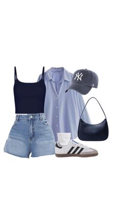 Cute Outfits Jeans Summer, 2024 Summer Aesthetic Outfits, Outfit For Six Flags, Casual Jean Summer Outfits, Vacation Outfit Layout, Ny Outfit Ideas, Hamptons Vacation Outfit, Summer Outfits Trendy 2024, Old Navy Summer 2024 Outfits