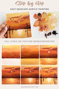 an easy step by step painting lesson for beginners to paint sunsets with acrylic