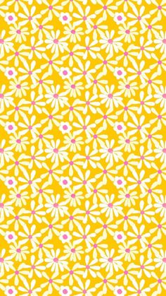 a yellow background with white and pink flowers