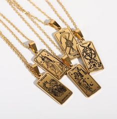 * Material: Metal Product weight: 0.42g   Tag size: 22mm * 11mm * 2mm   Independent packaging Vintage Tarot Cards, Vintage Tarot, Fun Mail, Zodiac Sign Necklace, Witch Jewelry, Christmas Gifts For Him, Zodiac Necklaces, Stainless Steel Pendant, Phoenix Az