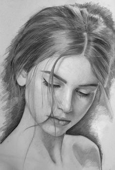 a pencil drawing of a woman with long hair