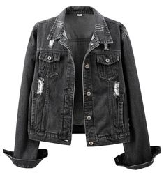 PRICES MAY VARY. Come rain or shine, a classic denim jacket will always have your back. This stylish take on a wardrobe staple is designed to complete any look. Best of all, it will never go out of style. Trendy denim jacket for women,destroyed holes, Casual jean jacket women,fashion jackets women, classic denim jacket women, vintage womens jean jacket, distresse jeans jackets women,ripped distressed frayed jean jacket.Finished with a button closure, this womens jackets will give you the look yo Fall Denim Jacket, Womens Jean Jacket, Ripped Jacket, Frayed Denim Jacket, Long Sleeve Jean Jacket, Autumn Jacket Women, Black Jean Jacket, Oversized Jean Jacket, Denim Jacket Fashion