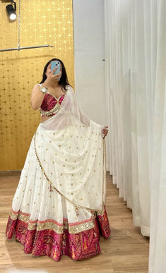 White color navratri lehenga choli with digital printed with sequence work Stretchable Blouse, Sambalpuri Saree, Cutwork Saree, Gota Patti Saree, Sabyasachi Lehenga, Navratri Chaniya Choli, Wedding Lehenga Designs