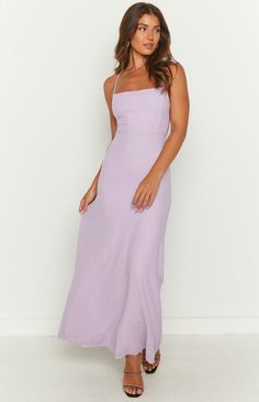 * Purple Mesh Maxi Dress 
 * Your next formal () event is sorted in this stunning lilac mesh maxi dress (). Obsessed with this tie up back style and mesh outer layer. Be sure to add heels () and dainty jewellery for a gorgeous look! 
 * 
 
 * Maxi length 
 * Mid weight material 
 * Lots of stretch 
 * Adjustable criss cross tie up back 
 * Lined 
 * Mesh outer layer 
 * Straight neckline Solid Spring Gala Dress, Solid Color Spring Gala Dress, Purple Fitted Maxi Dress With Spaghetti Straps, Fitted Purple Maxi Dress With Spaghetti Straps, Purple Fitted Maxi Dress For Wedding Guest, Fitted Purple Maxi Dress For Wedding Guest, Fitted Tie Back Maxi Dress For Wedding Guest, Lavender Maxi Dress For Summer Prom, Lavender Maxi Dress For Spring Prom