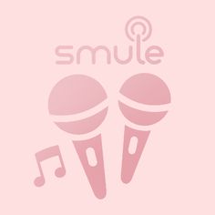 two microphones with music notes on them and the words smile written in pink letters