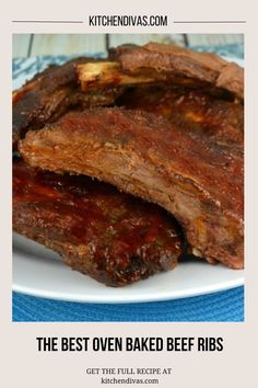 Closeup shot of stack of baked BBQ beef ribs on plate. Beef Ribs In Oven, Spicy Barbecue Sauce Recipe, Beef Ribs In The Oven, Cooking Beef Ribs, Oven Baked Beef Ribs, Baked Beef Ribs, Ribs In The Oven, Beef Appetizers, Ribs In Oven