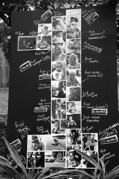 a black and white photo with many different pictures on it, including people's names