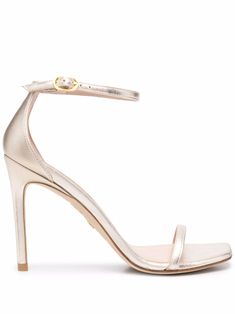 gold-tone leather metallic effect square toe branded insole high heel Spring Summer Fashion Trends, Stuart Weitzman Sandals, 2024 Fashion Trends, Material Things, Square Toe Sandals, Sandals Gold, 2020 Fashion Trends, Metallic Heels, Metallic Sandals