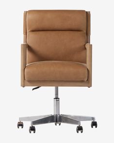 a brown office chair with wheels and casteors