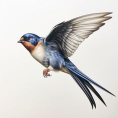 a blue bird flying through the air with its wings spread out and it's beak open