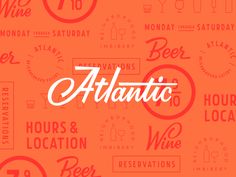 an orange background with the words atlantic and various types of wine in white letters on it