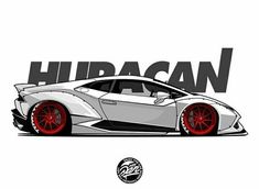 a white sports car with red rims and the words hiracan on it