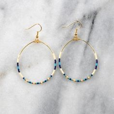 Navy Turquoise Beaded Hoop Earrings, Big Hoops, Bohemian Earrings, Gifts For Her, Beaded Earrings, G Adjustable Hoop Beaded Earrings With Dangling Beads, Bohemian Heishi Beads Hoop Earrings As Gift, Bohemian Blue Hoop Earrings With Tiny Beads, Blue Bohemian Hoop Earrings With Tiny Beads, Dangle Hoop Earrings With Tiny Beads For Beach, Gift Hoop Earrings With Heishi Beads, Small Hoop Heishi Beaded Earrings As Gift, Heishi Beads Small Hoop Earrings As Gift, Blue Dangle Hoop Earrings With Tiny Beads