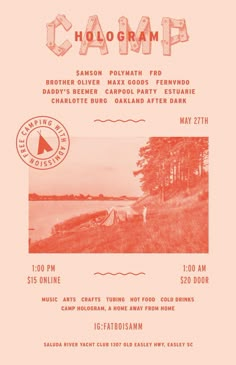 a flyer for the camp with an image of a lake and trees in the background