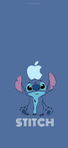 an iphone wallpaper with the character stitch on it's back and apple logo in the background