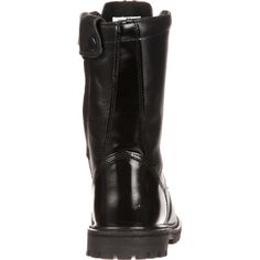 The exterior on this Rocky Men's Jump Boot has an adequate amount of durability and ruggedness so that it is able withstand the most unforgiving working conditions. The upper has been built from premium full-grain black leather. These 10-inch public service boots have a side zipper that aids in getting them on/off rapidly. In addition to these features, there is a polishable toe so that you can keep these boots looking like they are in tiptop shape.A great deal of the paratrooper boot's strength Paratrooper Boots, Service Boots, Rocky Boots, Leather Work Boots, Boot Pulls, Steel Toe Work Boots, Closed Toe Shoes, Outdoor Boots, Tactical Boots