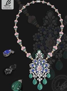 Jewelry Rendering, Buy Gold Jewelry, Diamond Pendants Designs, Art Jewelry Design, Jewellery Design Sketches, Beads Mala, Jewelry Illustration, Colour Stone