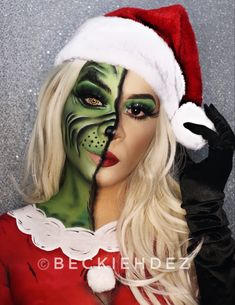 Makeup Ideas Simple, Grinch Makeup, Holiday Makeup Christmas, Christmas Makeup Simple, Makeup Clown, Fantasy Make-up, Halloween Make-up Looks, Make Up Designs