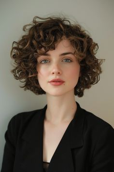 Short Curly Womens Hair, Short Layered Bob Curly Hair, Asymmetrical Bob Curly Hair, Short Curly Hair Side Part, Curly Perm Short, Short 3b Curly Haircuts, Round Curly Haircut, Curly Hair Short Styles, Short Curly Haircuts With Bangs