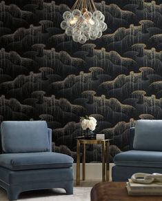 Moonlight Pearls Wallpaper in Black by Candice Olson for York Wallcoverings Pearls Wallpaper, Moody Rooms, Wallpaper In Black, Pearl Wallpaper, Powder Room Wallpaper, Chicago House, Candice Olson, Living Room Wallpaper, Moody Bedroom