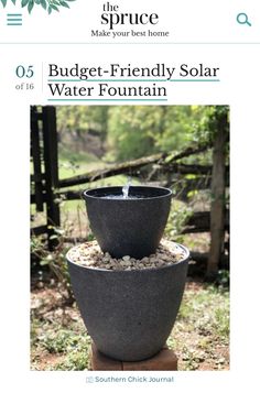 an advertisement for a water fountain with rocks in the center and text that reads, budget - friendly solar water fountain